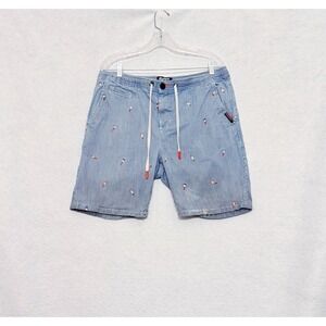 Superdry Sunscorched Mens Drawstring Shorts Sz 34W Striped Embroidered Denim